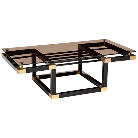Romeo Rega Metal Black Gold Coffee Table with Smoked Glass, Midcentury ...