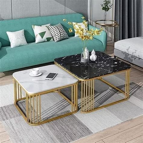 Vemptico Set of 2 Metal Frame Coffee Table Nesting Table Snackes Table ...
