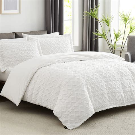 TOPCEE White Duvet Cover Queen Size-Tufted Queen Duvet Cover Set ...