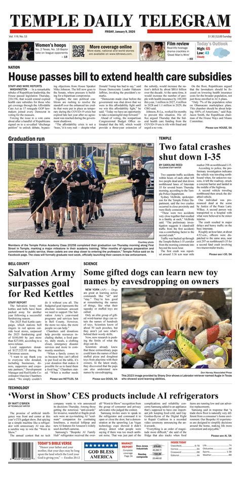 Temple Daily Telegram Front Page