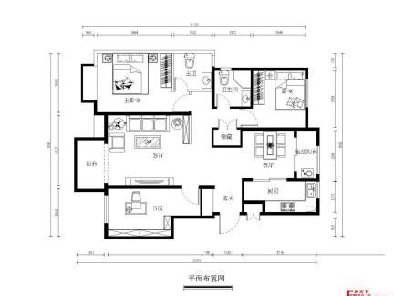 河北省沧州市运河区天成名著三室一厅一厨一卫105.58平米-v2户型图 - 小区户型图 -躺平设计家
