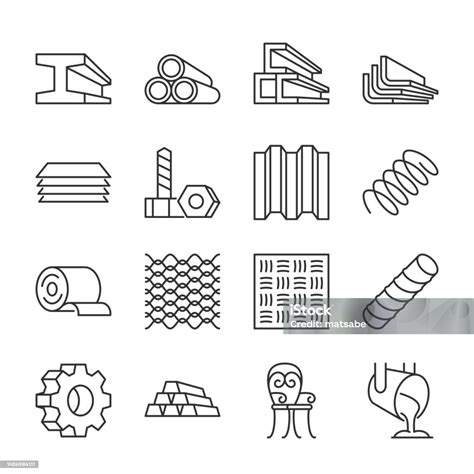 Metal Products Icons Set Fabrication Of Metal Raw Materials Parts Linear Icon Collection Tbeam ...