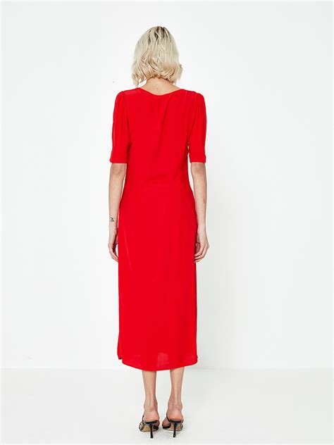 Red fornt slit midi shift dress
