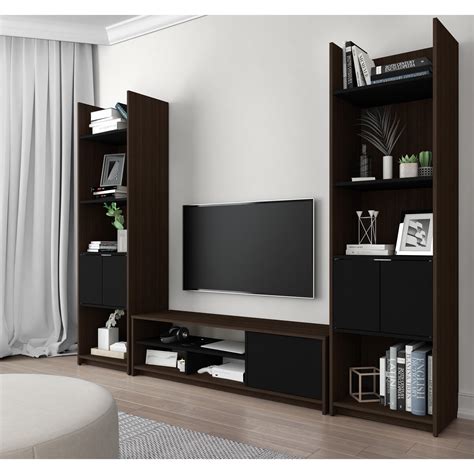 Bestar Small Space 3-Piece TV Stand and 2 Storage Towers Set (Black ...