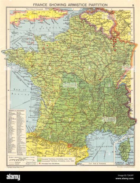 SECOND WORLD WAR FRANCE. Vichy & Nazi-occupied France. Armistice 1942 old map Stock Photo - Alamy - map of vichy france