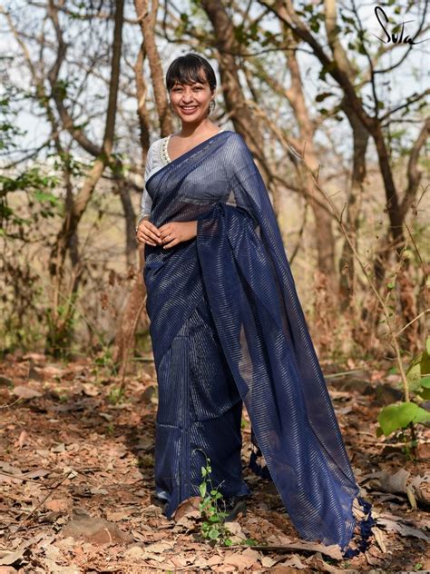 Cotton Zari Work Stripes Blue Saree |Lonesome Sitara|Suta