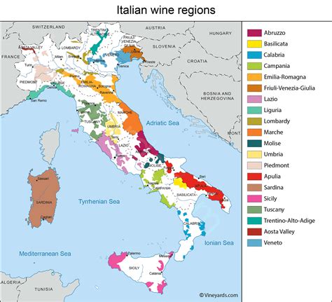 Italy Map of Vineyards Wine Regions