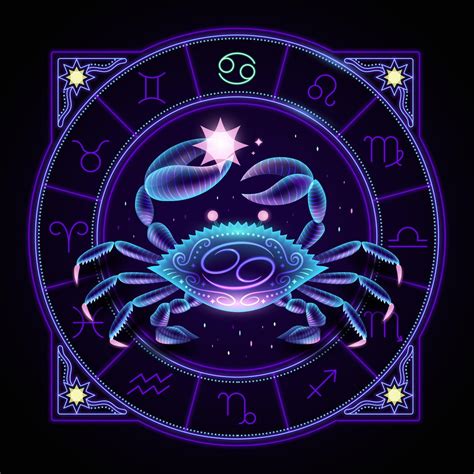 Cancer zodiac sign represented by a crab raising its chela. Neon ...
