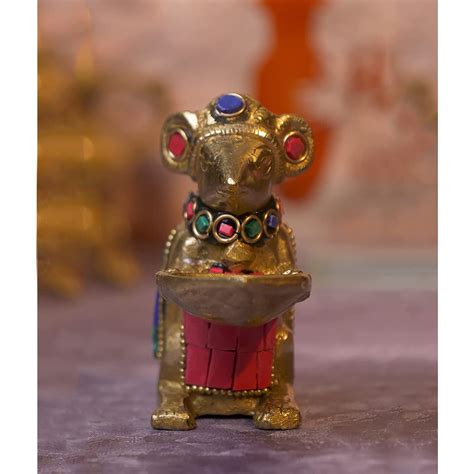 Brass Gemstone Work Ganesha Mouse Holding Oil Lamp Diya – Two ...
