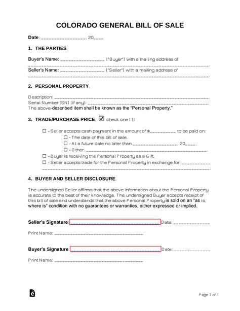 Free Colorado General Bill of Sale Form - Word | PDF - eForms