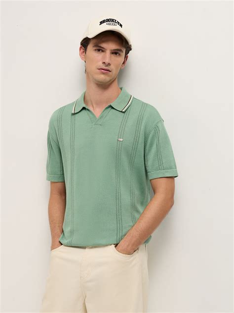 Men Green Relaxed Fit Flat Knit Polo – FYVA