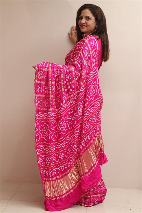 Handcrafted Pink Bandhani Silk Saree