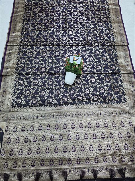 Satin Malai Katan Banarasi Saree – Meenakari Booti Jaal – Banaras Wardrobe