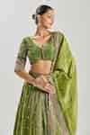 Buy Green Tissue Sequins, Zari, Embroidery V-neck Lehenga Set For Women ...