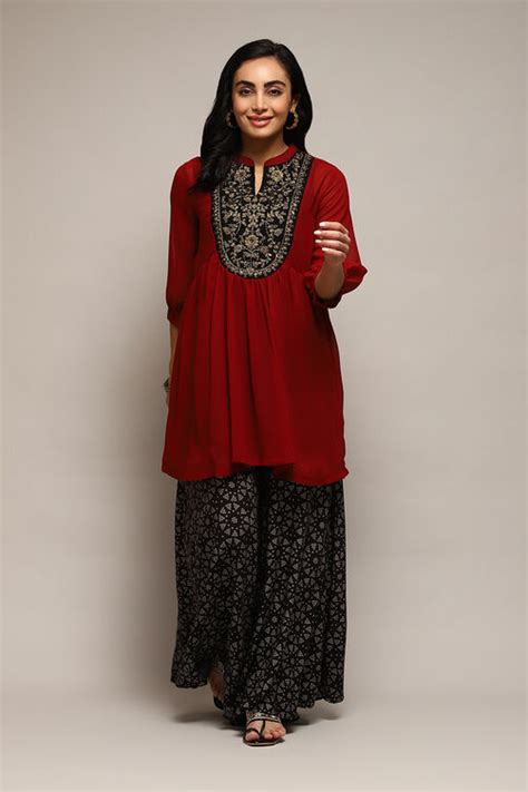 Rust & Red Polyester Flared Solid 2 Piece Set at Biba India