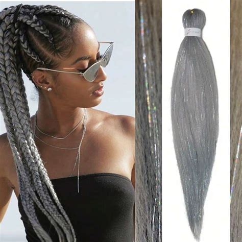 Pre Streched Braiding Hair Within Sparkling Tinsel Hair Extensions Soft ...