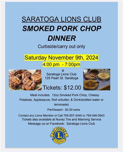 Saratoga Lions Club Smoked Pork Chop DInner, Saratoga Lion's Club, 9 ...