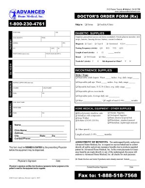 CA Advanced Home Medical Doctor’s Order Form (RX) 2015-2026 - Fill and ...