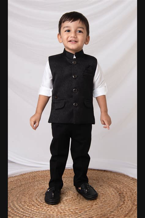 Black Formal Partywear Jacquard Nehru Jacket Full Sleeves Shirt Pant S ...