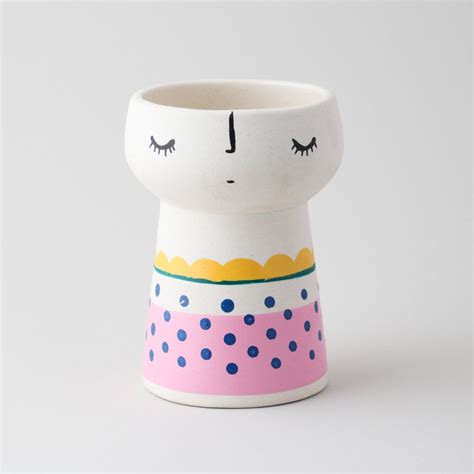White Ceramic Vase, Pink Block & Yellow Edge – Eyaas