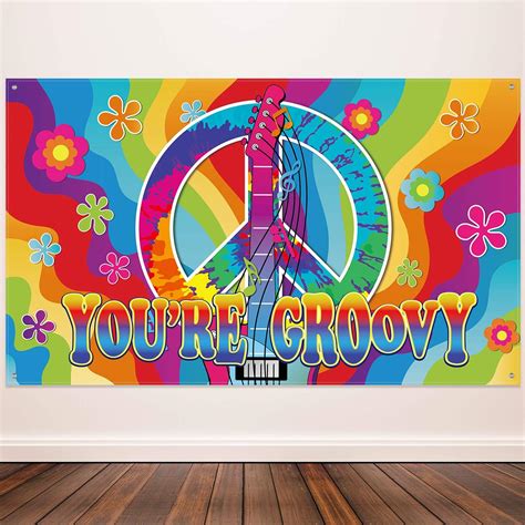 Buy 60's Party Decorations Hippie Groovy Backdrop 60s Party Sign Scene ...