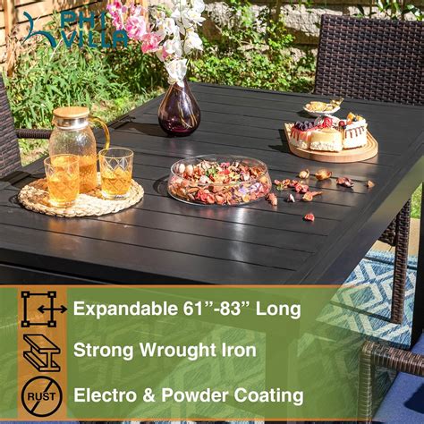 Buy PHI VILLA 7 Piece Large Outdoor Dining Table Set, Expandable ...