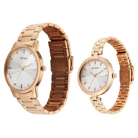 Buy Online Titan Bandhan Eternal Pair Analog with Silver Dial Rose Gold ...
