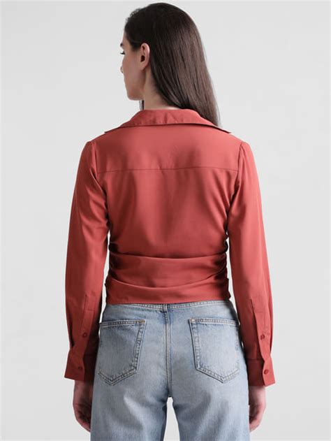 Brown Cropped Ruched Shirt