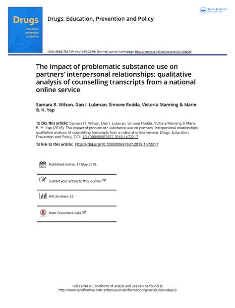 The Interpersonal Impact of Problematic AOD Use: A Qualitative Study on ...