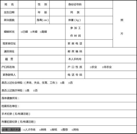新入职员工履历表(填写)Word模板下载_编号lyxaydvj_熊猫办公