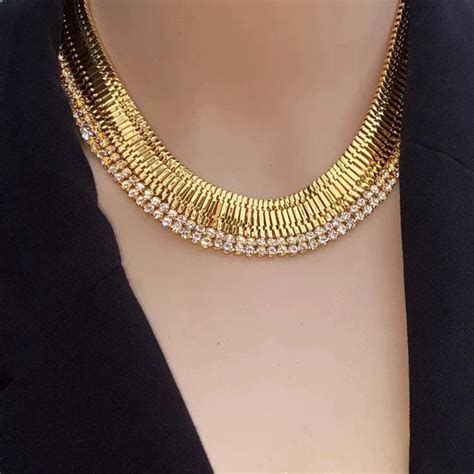 Gold White Layered Choker Gold Plated Cubic Zirconia Necklace – ZIVOM