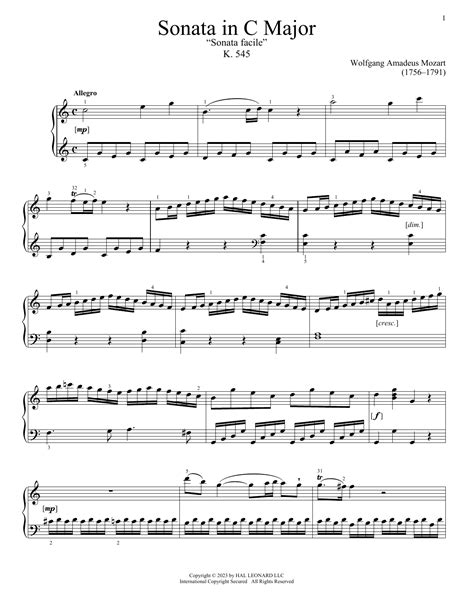 Sonata In C Major, K. 545 by Wolfgang Amadeus Mozart Sheet Music for ...