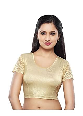 Buy Salwar Studio Women's Gold Shimmer Strechable Readymade Saree ...