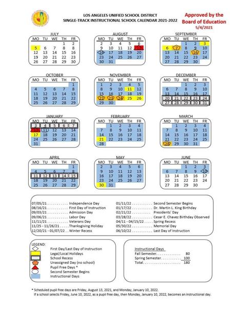 Los Angeles Unified School District Calendar 2022 2024 ...