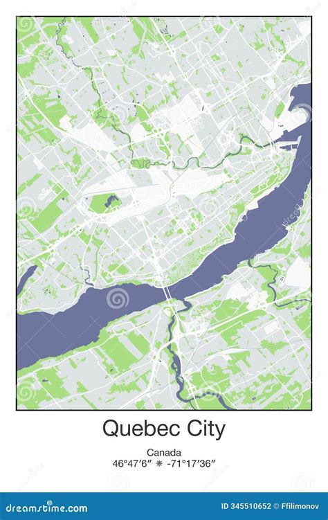 Quebec City, Canada - Vector Map of City in Gray, Blue, Green, White Colors Stock Vector ...