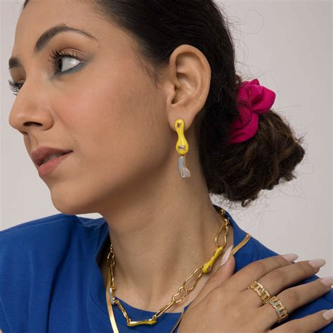 Yellow Grey Double Blob earrings – she ela jewel