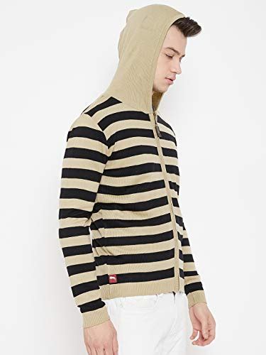 Jump USA Men Beige Striped Hood Casual Front-Open Sweaters_Beige_Small ...