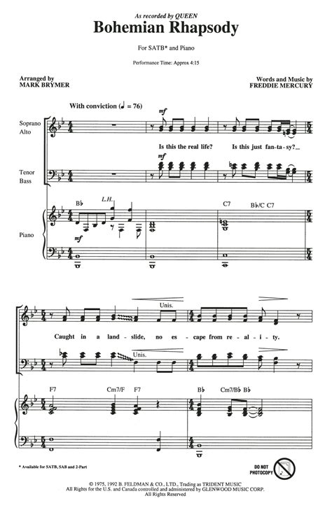 Download Queen 'Bohemian Rhapsody (arr. Mark Brymer)' Sheet Music ...