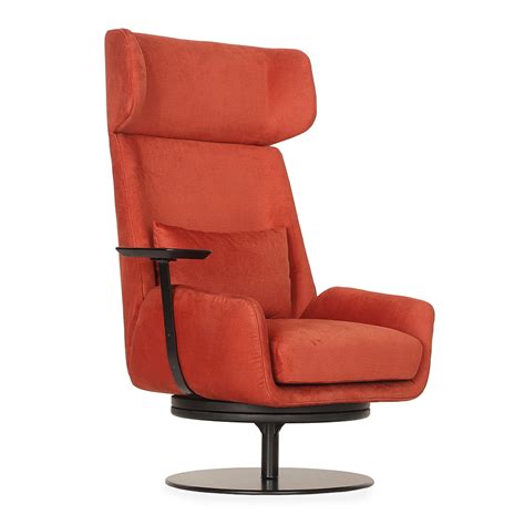 Rik -Metal Swivel Base - Upholstered Lounge Chair Red Fabric and Betal ...