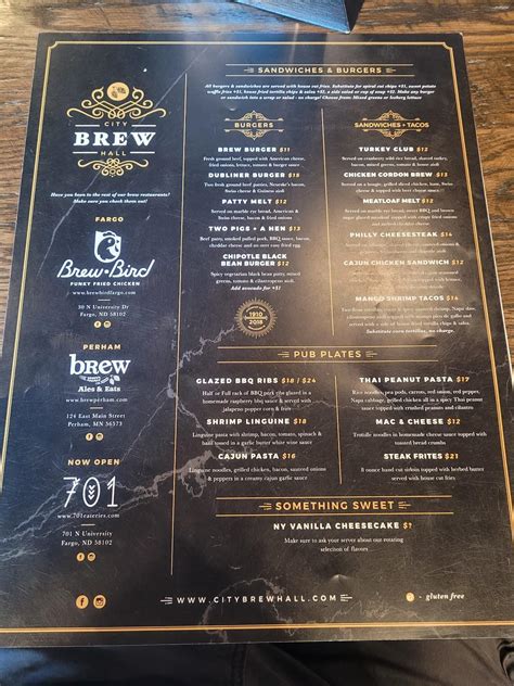 Menu at City Brew Hall pub & bar, Wahpeton
