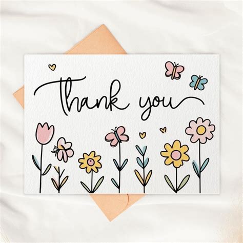 Cute Floral Thank You Card Butterfly Thank You Card Handwritten Thank ...