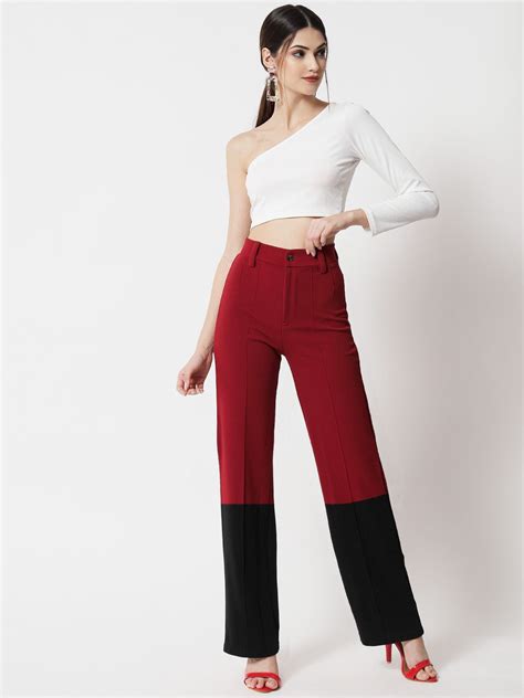 Kotty Women Colourblocked Straight Fit High-Rise Trousers – KOTTY