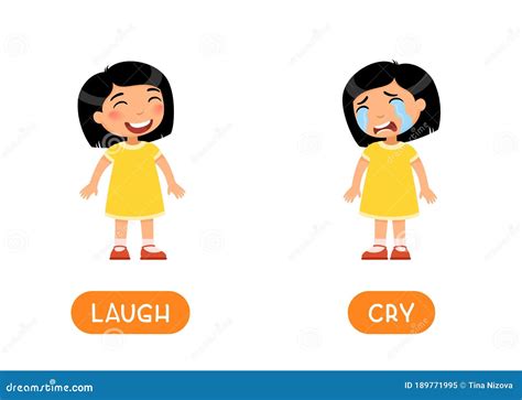 CRY And LAUGH Antonyms Flashcard Vector Template. Opposites Concept ...