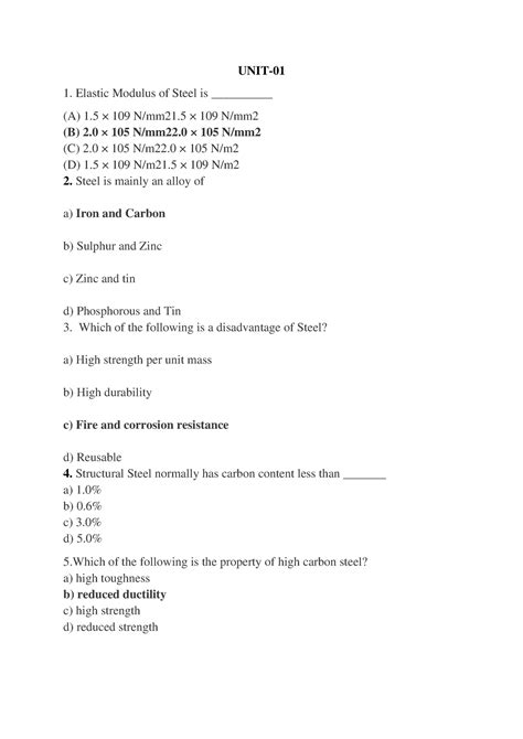 DSU-Unit1-MCQ - kdish - UNIT- Elastic Modulus of Steel is __________ (A ...