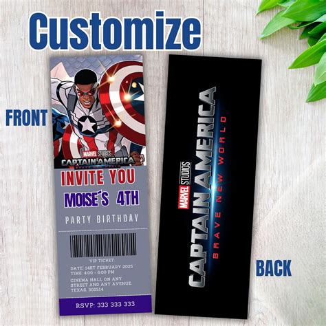 Captain America Ticket Invitation, Captain America Birthday Invite ...