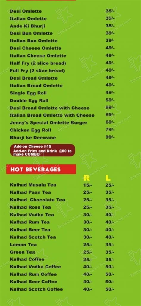 Menu at JENNY'S one-stop Cafe, Dehradun