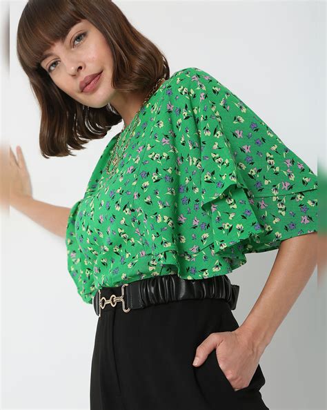 Green Flared Sleeves Top