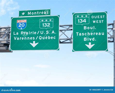Highway Road Sign Indicating the Direction of Montreal and the Way on the Interstate Motorway To ...