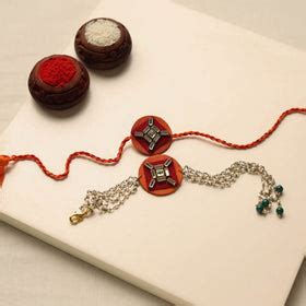 Handmade Beads & Kundan Work Fabric Bhaiya Bhabhi Rakhi Set