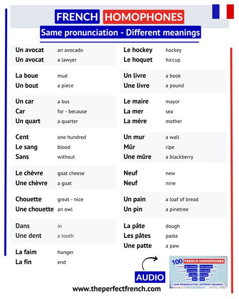 100 French Homophones - Examples with Audio - French Online Language ...